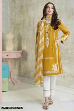 3 Pcs Woman's Unstitched Lawn Embroidered Suit 0