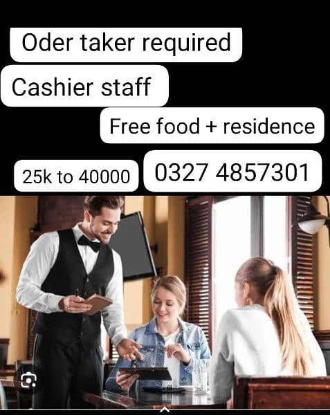 Oder taker kitchen helper chief bar b q helper chiese chief cashier 0