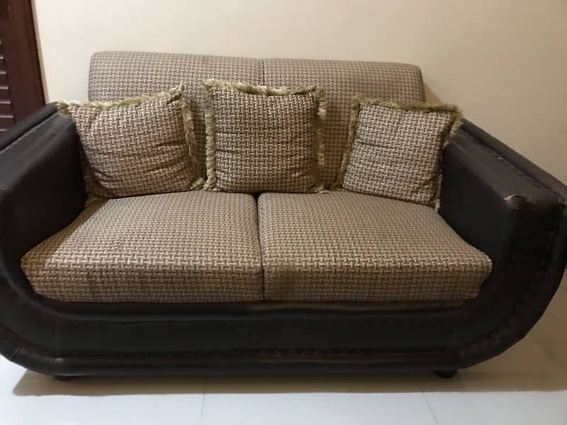 Leather Sofa set with cushions in cross-stitch design. 2