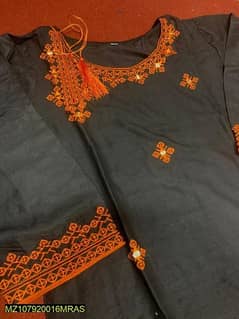 2 Pcs women's stitched Arabic Lawn Embroidered Shirt And Trouser