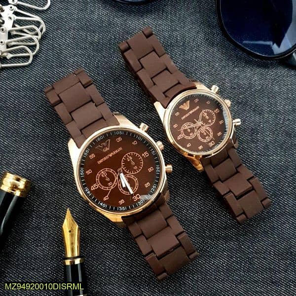 Beautiful Men's And Female Couple's Watch  Brown 1