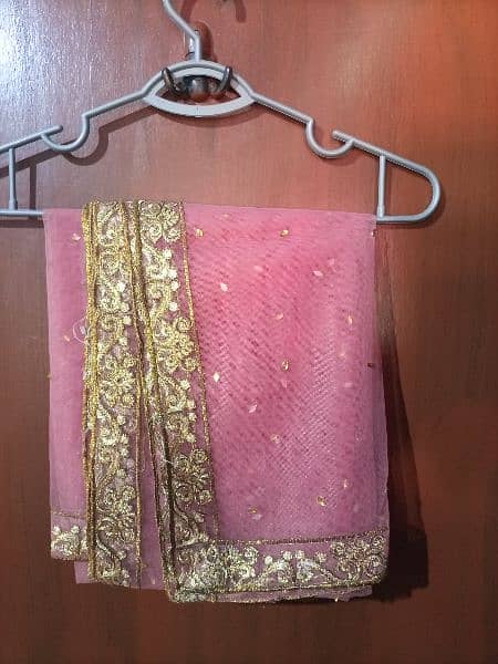 3 piece embroidery dress,net shirt, net dupatta,silk trouser. 2