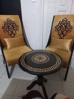 Easy Room  Chairs with long back and black coffee table For sale