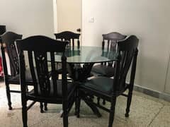 Wooden Dining Table, 5-Seater, Glass base