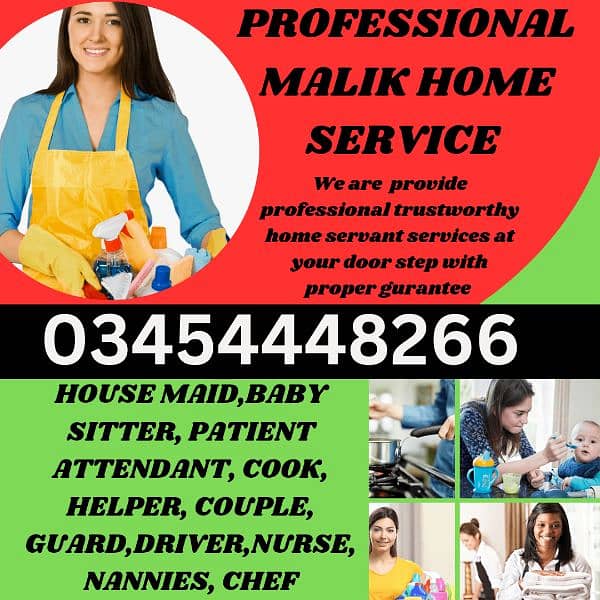 Maid, baby sitter, patient attendent, cook 0
