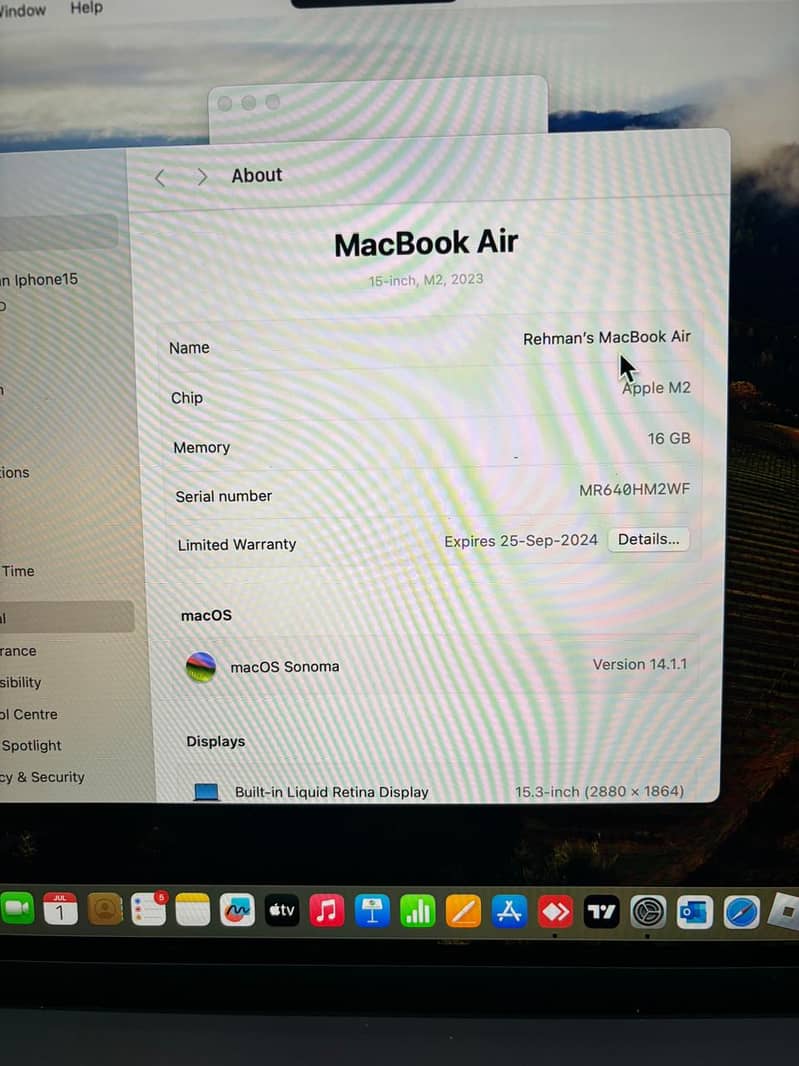 Macbook Air 15" , 1 TB, 16 GB 8