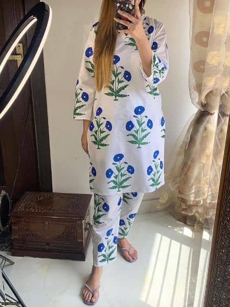 2 Pcs Women's Stitched Linen Printed Shirt And Trouser 6