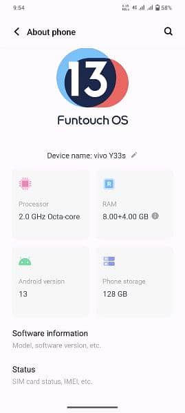 Vivo Y33s 8+4GB RAM 128GB MEMORY 0