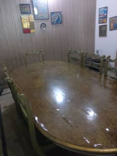 Dining table with eight chairs