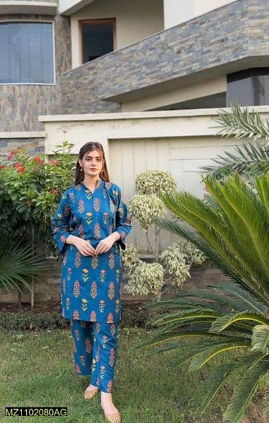 women's stitched linen printed shirt and trouser 2