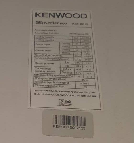 Kenwood full DC inverter 1.5 ton 3