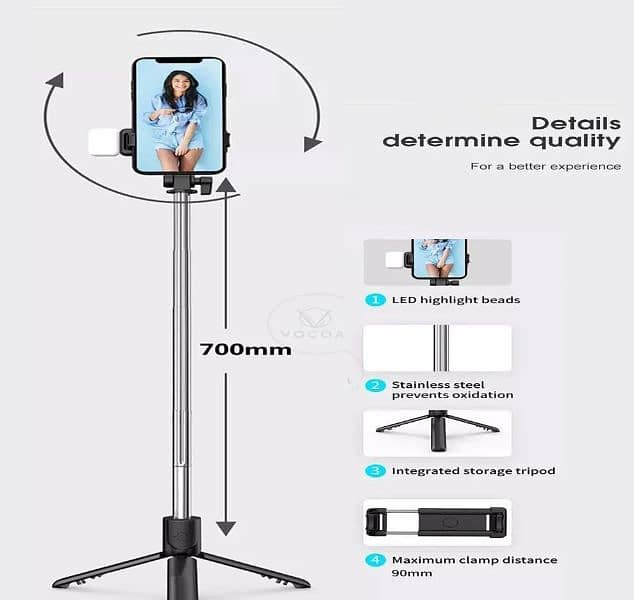 Selfie Stick With LED Light Mini Tripod Stand 2