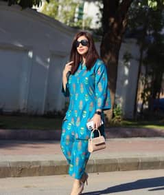 2 PC's woman's stitched Linen block printed suit 0