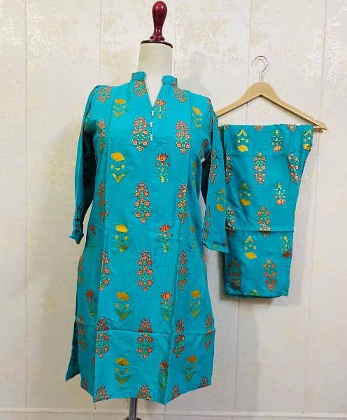 2 PC's woman's stitched Linen block printed suit 1