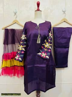 3 Pcs Womens Stitched Katan Silk Suit 0