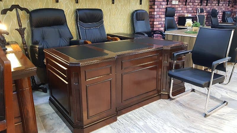 Executive Office Tables chairs sofa set premium quality leather polish 15
