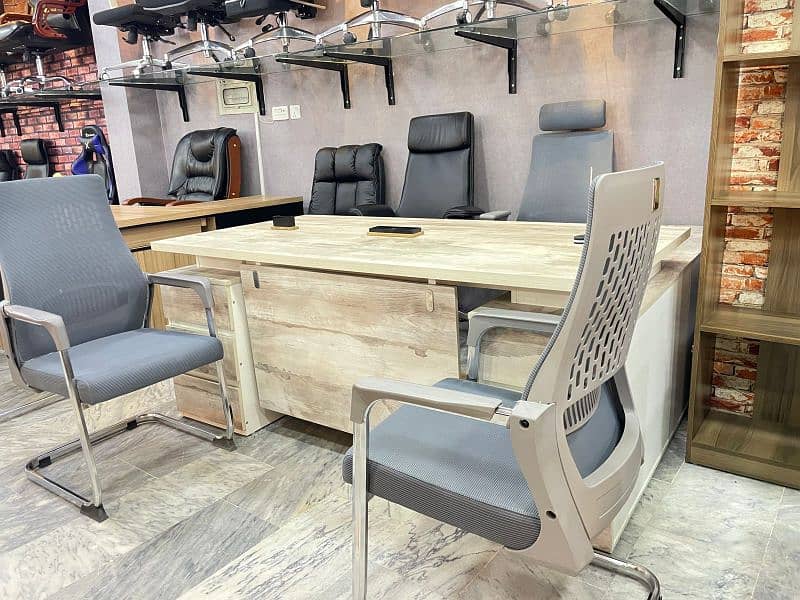 Executive Office Tables chairs sofa set premium quality leather polish 18