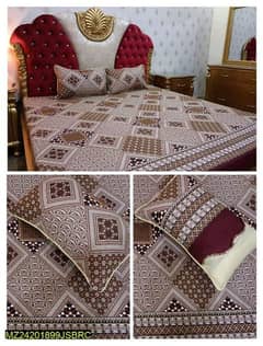 3 Pcs Crystal Cotton Printed Double Bedsheet