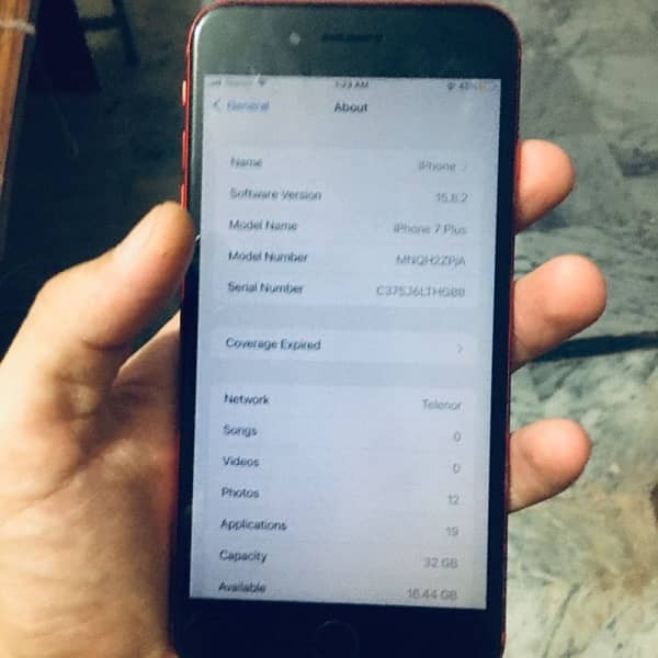 I want urgently sale iPhone 7 Plus red lush condition 35GB pta approve 8