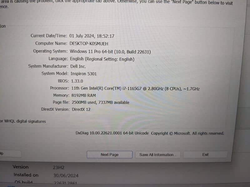 Dell Model P121G I7 11 genration 8 gb 512 ssd 8