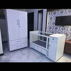 White Baby cot with storage and wardrobe for baby kids