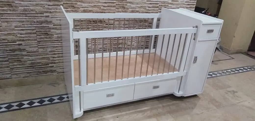 White Baby cot with storage and wardrobe for baby kids 4
