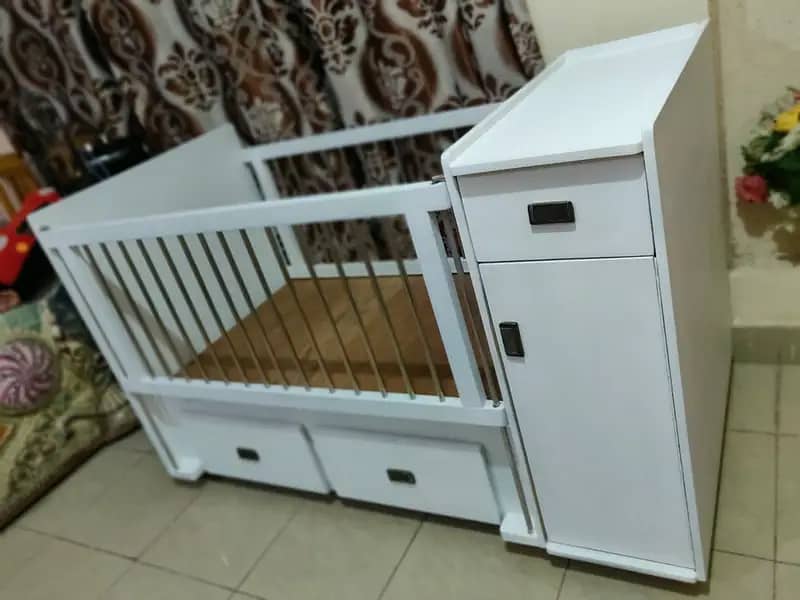 White Baby cot with storage and wardrobe for baby kids 10