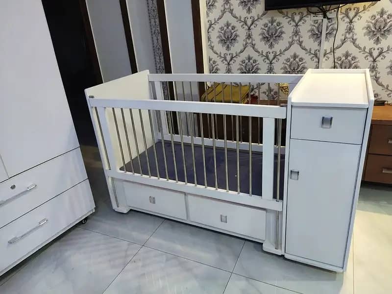 White Baby cot with storage and wardrobe for baby kids 12