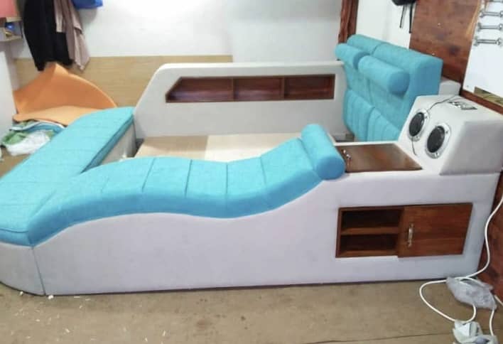 Multipurpose Double bed with built in Dewan and storage with stools 4