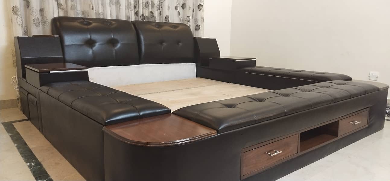Multipurpose Double bed with built in Dewan and storage with stools 7