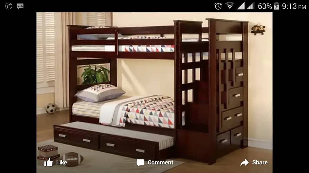 wood bunk bed with drawers size 2.5*5 feet made of pine wood 1