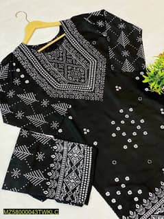 2Pcs Women,s stitched  Linen Block Print  Suit