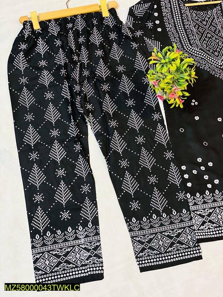 2Pcs Women,s stitched  Linen Block Print  Suit 2