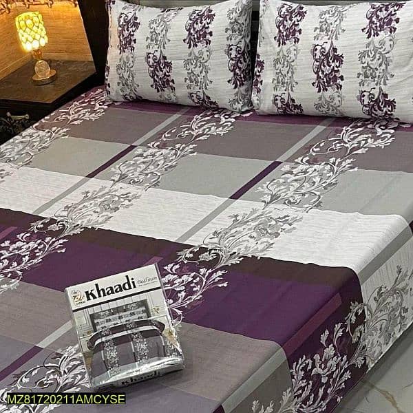 3 pcs Cotton Printed Double Bedsheets {Mor colors & Design Available} 0