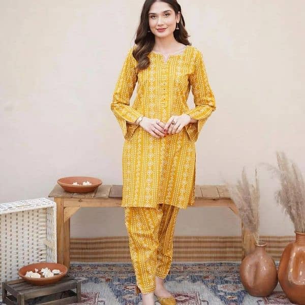 2 Pcs Women's Stitched Lawn Chunri Printed Suit 1