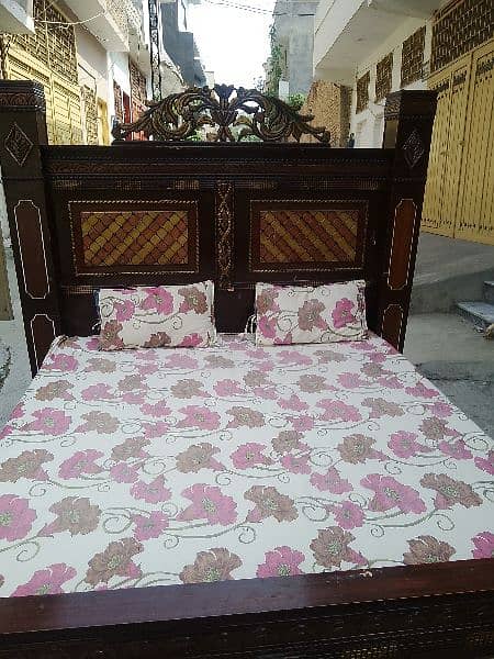 King side bed, with side table + mattress 2