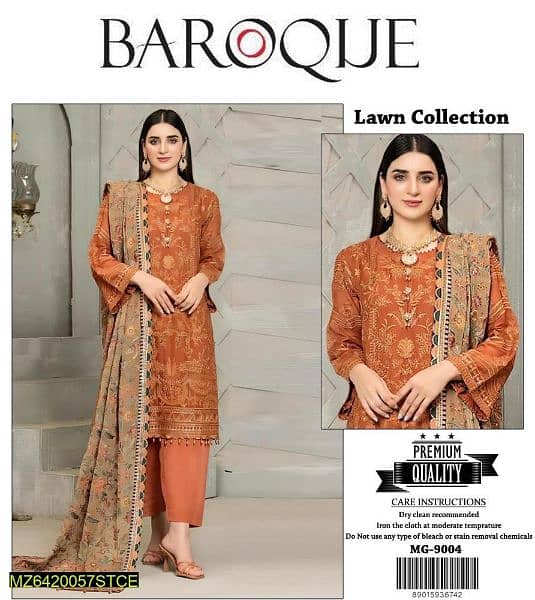 3 pc's women unstitched lawn embroided suit 2