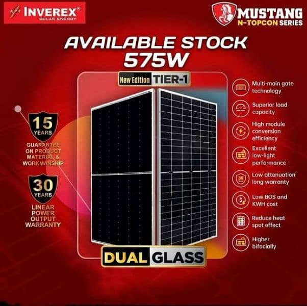 inverex Bifacial Duble glass 575watt solar penal 15-year warranty 0