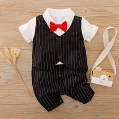 Black & White Formal Baby romper with Red bow