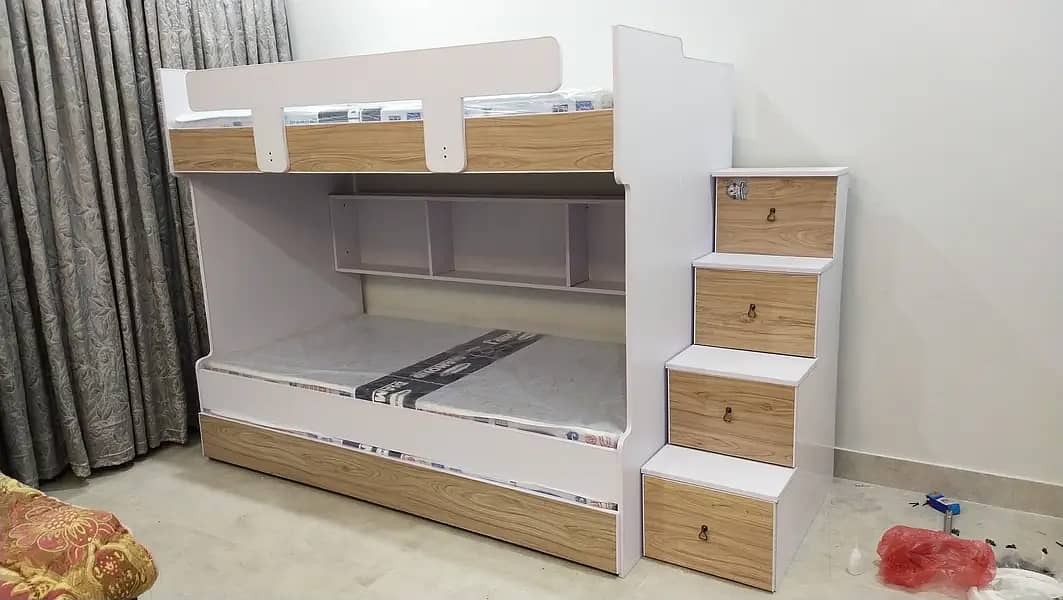 bunk bed 2 portin for 2 kids with ladder drawers and rack 1