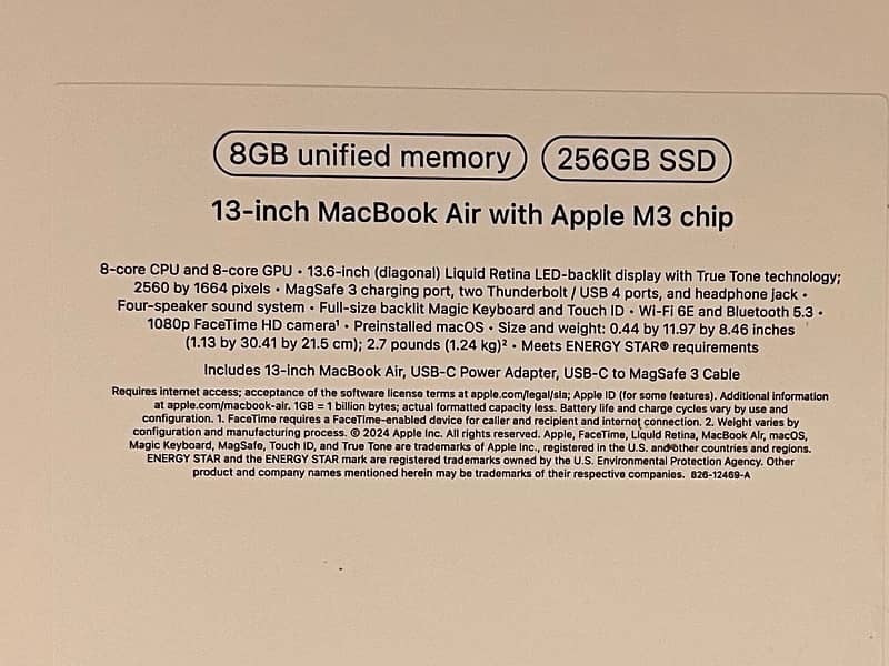 Apple MacBook Air M3, 13-inch, 8GB/256GB NEW 1
