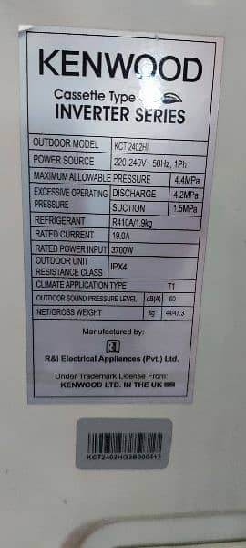 Kenwood 2 ton inverter ceiling cassette Ac for sale 3