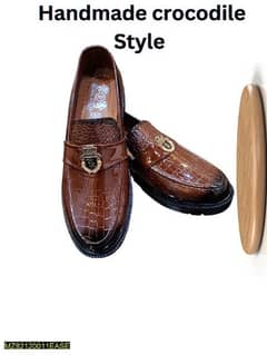 Men's Crocodile Style Leather Handmade Formal Shoes -Brown Mustard