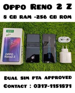 OPPO RENO 2 Z 8 GB - 256 GB WITH BOX AND CHARGER DUAL SIM PTA APPROVED