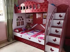 Red kids bed. Three storage bed set with mattresses