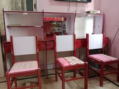 Red Three students study tables in red colour with glass sheet cover