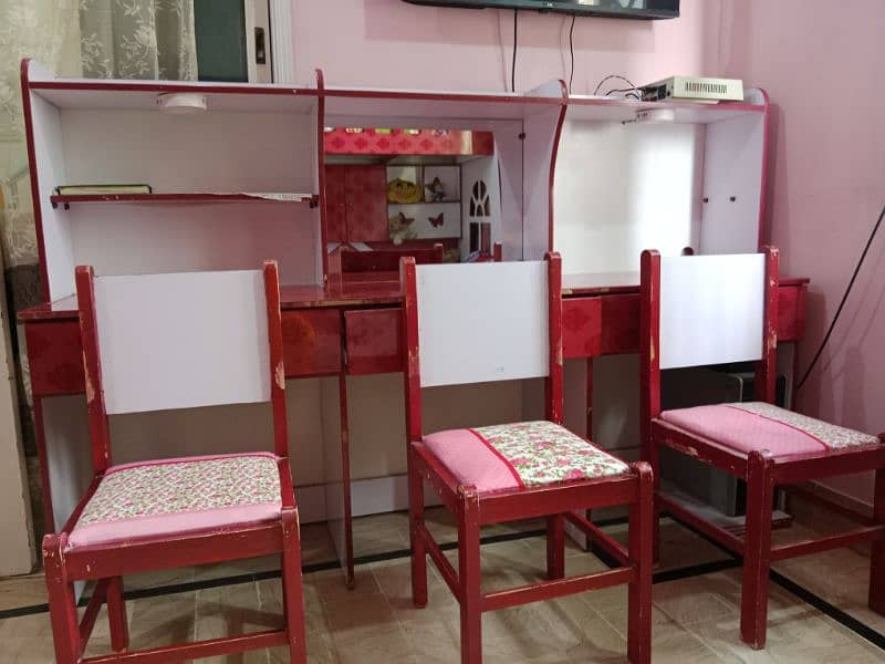 Red Three students study tables in red colour with glass sheet cover 0