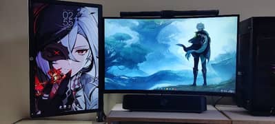 MAG27CQ 2k 1440p 144hz moniter with moniter arm and secondary monitor