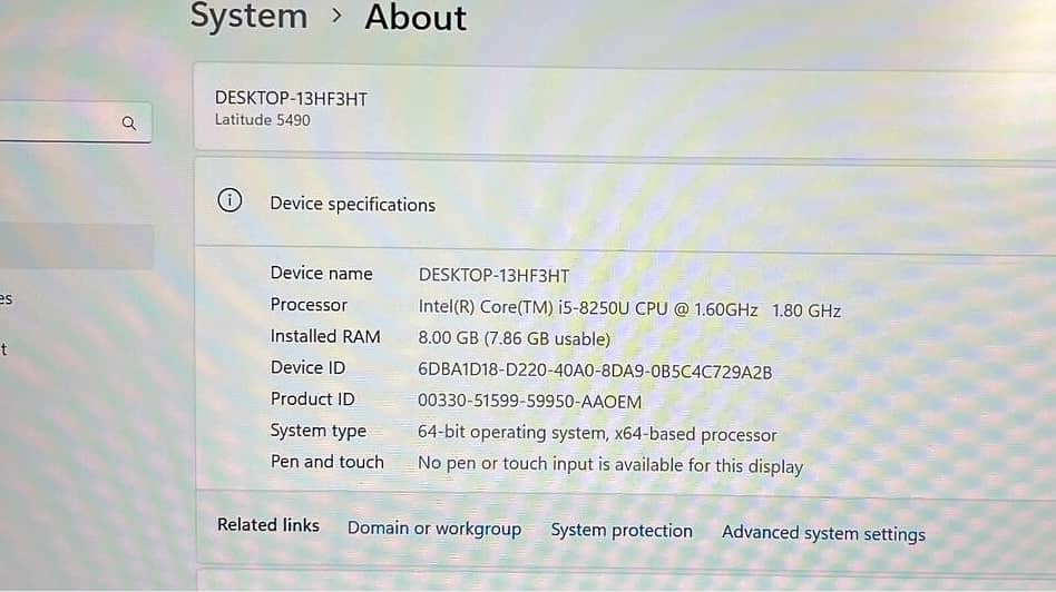 Dell Latitude 14 5490 - 8th Generation Core i5 8350u Processor 08GB 25 2