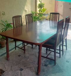 WOODEN DINING TABLE ( 6 CHAIRS)